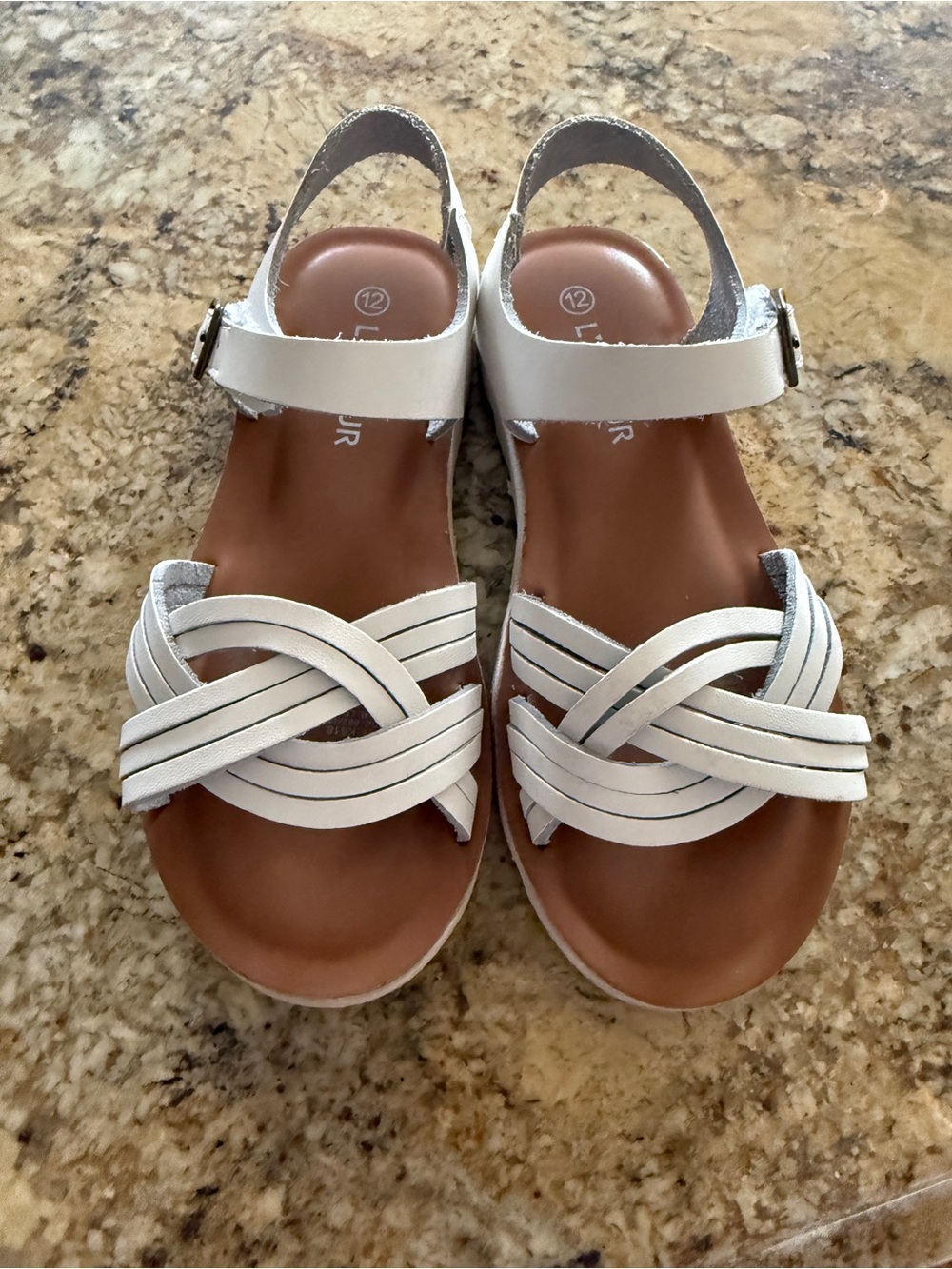 L'Amour White Strappy Crossband Ankle Sandals